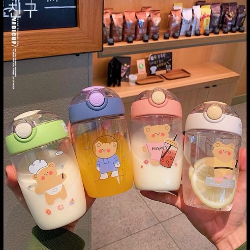 일본 미니 보온병 컵 스테인리스 귀여운 만화 학생 휴대용 크리 에이 티브 컵, 420ml플라스틱컵코스모스곰, 컵 플러스 컵 무료 스티커