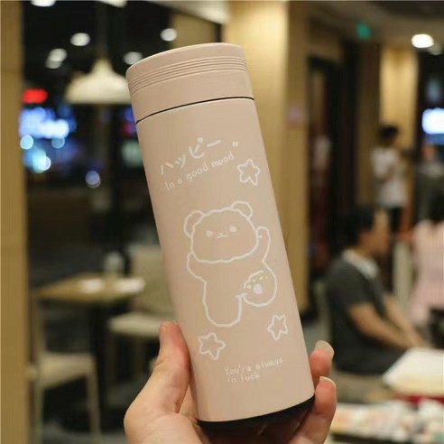 간단한 보온병 컵 진공 스트레이트 바디 자동차 물 컵 남성과 여성 비즈니스 차 컵 휴대용 컵 차 구획, 핑크/350ML, 싱글 컵