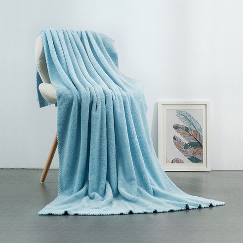산호 벨벳 목욕 수건 증가 두꺼운 비치 수건 흡수 속도 마르기 쉬움 털 수건, 70*140cm, 연한 남색
