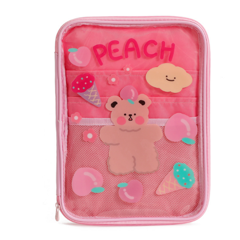 태블릿PC 아이패드 파우치 곰 PVC 투면 플라워 바둑판 무늬 큐티 캐릭터 태블릿 파우치 노트북 케이스 가방 8종 4566, 02