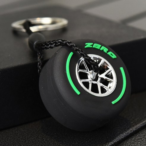 다국적 젤라틴 작은 타이어 열쇠 단추 개성 밴드 수레바퀴 양면 로고 타이어 열쇠 체인 액세서리 작은 선물, 초록색