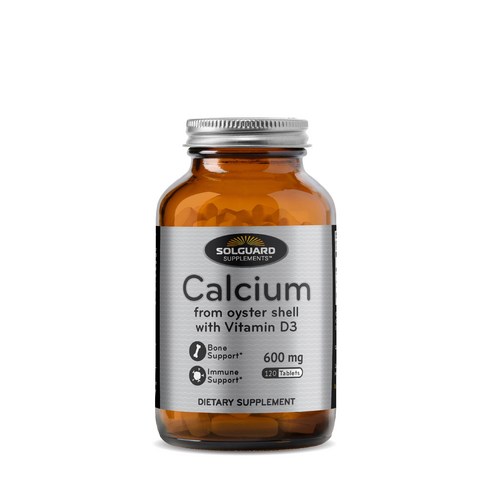 Solguard 칼슘 600mg 오이스터 쉘 비타민 D3 타블렛, 1개, 120정
