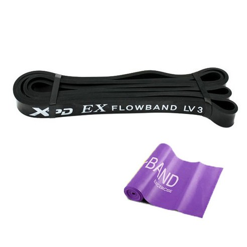 XPD-EX 플로우밴드+라텍스밴드턱걸이 보조밴드 천연 풀업밴드, LV3(블랙)+라텍스밴드