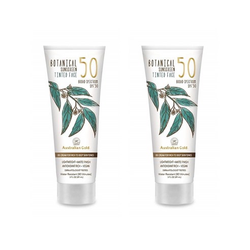 Australian Gold 보타니컬 틴티드 선스크림 BB 크림 SPF 50 3온즈 | 미디엄 탠 | 워터푸르프, 리치-딥, 1개, 88ml