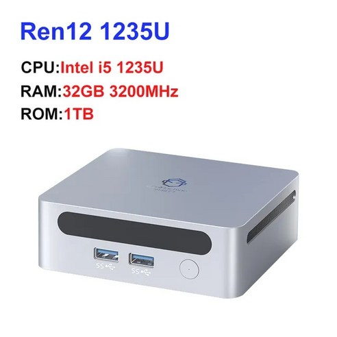 GenMachine Ren12 1235U 미니 PC 인텔 12 세대 i5 10 코어 lris Xe 그래픽 최대 1.2G DDR4 3200MHz RAM Wif, 06 32GB 3200Mhz 512GB_02 AU, 22.32GB 3200Mhz 512GB - AU