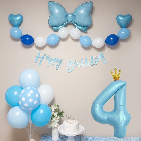 연지마켓 생일풍선 생일파티용품 리본풍선 숫자세트, 블루리본 블루세트 4
