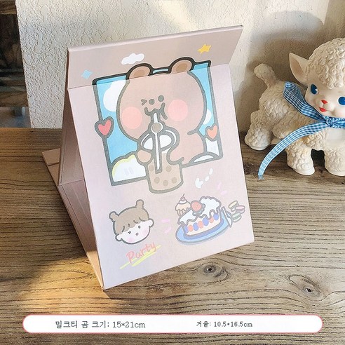 DFMEI 데스크탑 메이크업 거울 데스크탑은 대형 접이식 작은 거울 여성 기숙사 휴대용 휴대용 드레싱 거울을 서있을 수 있습니다., DFMEI 우유 차 곰