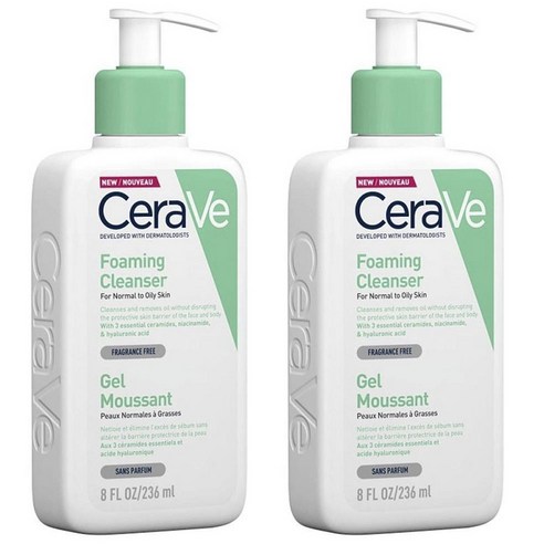 세라비 포밍 클렌저 포 노멀 투 오일리 스킨 클렌징 폼, 2개, 236ml