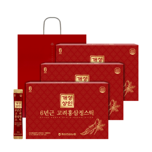 개성상인 6년근 고려홍삼정 스틱 30포 + 쇼핑백, 10ml, 3세트