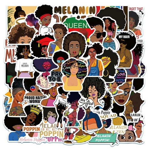 50Pcs Diy 가수 Melanin Poppin 스케이트 보드 노트북 수하물 장식, Az111, 보여진 바와 같이