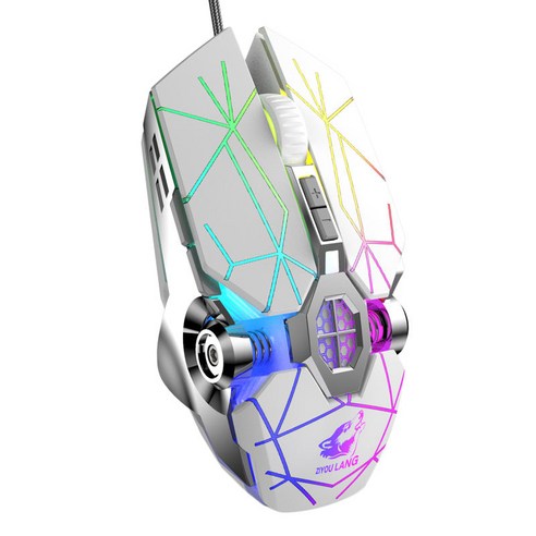 V8 USB RGB 유선 게이밍 마우스 Windows 용 광학 프로그래밍 가능, 스타 화이트, 125X64X40mm, UV 페인트 금속 매트