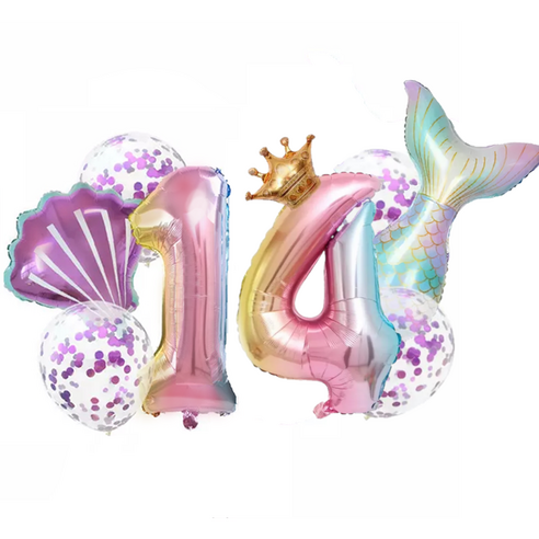 파파 파티 생일파티 숫자 풍선 세트, 1세트, 머메이드 14
