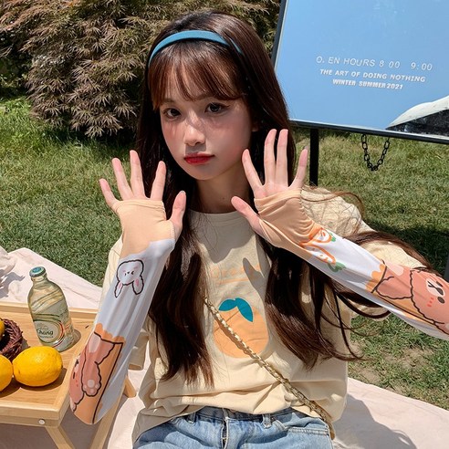 DFMEI 아이스 실크 자외선 차단제 소매 여성용 여름 여행 UV 보호 양산 팔 보호대, DFMEI 쿠키베어
