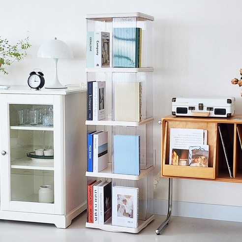 좁은 공간, 답답한 책 정리? 공간 효율 UP! 투명 회전 책장으로 해결! 회전책꽂이