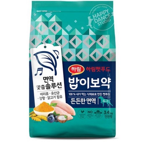 밥이보약 강아지 전연령 토탈 웰빙 든든한 면역 건식사료, 닭, 3.4kg, 1개