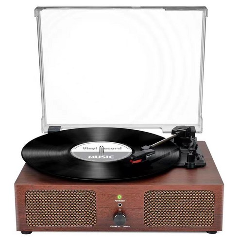 Udreamer lp플레이어 블루투스스피커 축음기 레코드 턴테이블 오디오 Vinyl Record Player with Speakers, 레드 브라운