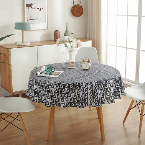 화이트 격자 무늬 체크 북유럽 식탁보 라운드 테이블 빈티지 테이블 커버 파티 홈 주방 테이블 장식 벽난로, 150cm, 라이트 그레이