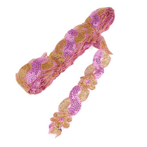 14야드 스팽글 리본 레이스 패브릭 트림 아플리케 꽃 봉제 의상 장식, 핑크 골드