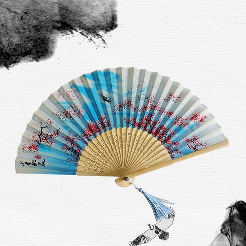 빈티지 실크 접는 손 팬 대나무 중국어 패브릭 팬 패턴 아트 공예 일본어 장식 홈 신부 접는 손 팬, {"크기":"하나"}, Fabric Fan 32
