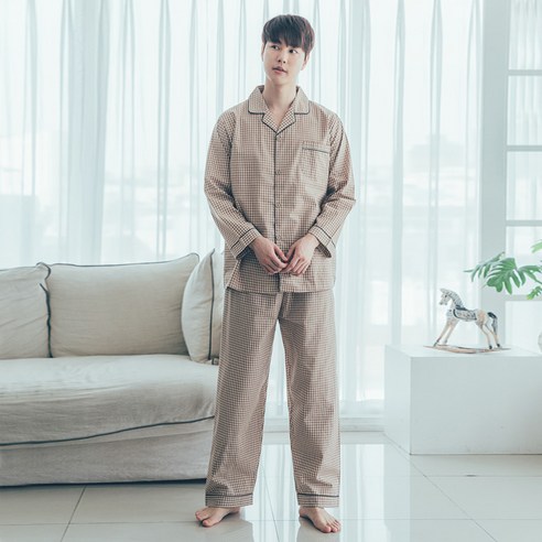 도시 순면 체크 상하세트 남성용