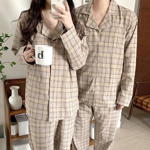러빙리 보나체크 긴팔 커플 잠옷 파자마 홈웨어 상하세트