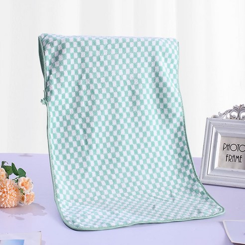 ZZJJC 코랄 타월 극세사 타월 드라이물수건, 체크그린, 75*35cm 【카드지]