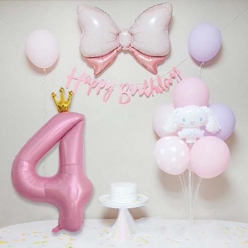 연지마켓 시나모롤 산리오 생일풍선 파티세트, 핑크실속숫자(4)