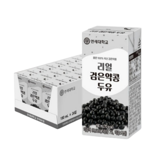 연세두유 리얼 검은 약콩 두유 190mL 국내산 우리콩 무첨가 저당, 24개