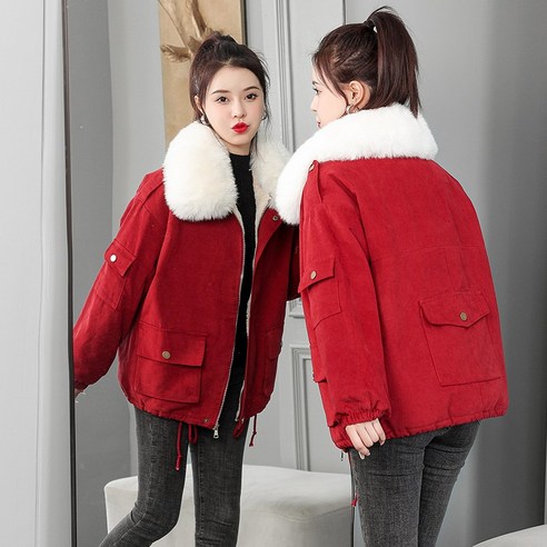 겨울 바지 여성 면직물 코트 한국 스타일 느슨한 두꺼운 양털 코트 트렌디 홍콩 스타일 펑크