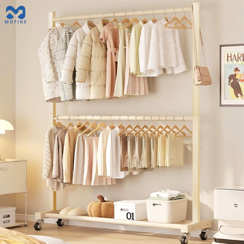 MOFINE 모파인 튼튼한 이동식 2단 행거 옷걸이 행거 철제 행거, 화이트