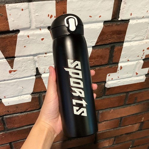 smy보온병 컵 스포츠 대용량 휴대용 튀는 뚜껑 남자의 간단한 여성 학생 레트로 304 스테인레스 스틸 컵, 블랙 520 Ml/한 클릭, 하나