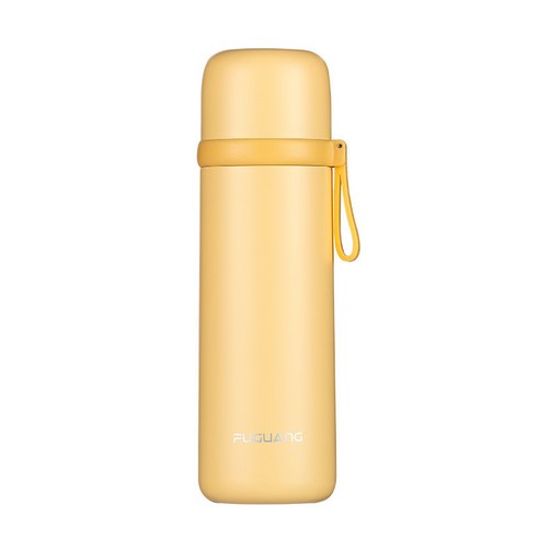 부광 304 스테인리스강 보온컵 대용량 양자탄두 남녀 손잡이 420ml 물컵 인쇄 로고, 노랑, 황색, 380ML