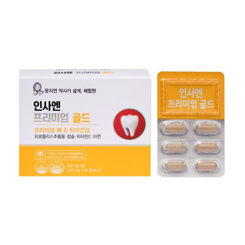 이가탄탄 치아건강 인사엔 프리미엄 골드 프로폴리스 이 치아 콜라겐 병풀추출물 산호칼슘, 1개, 60정