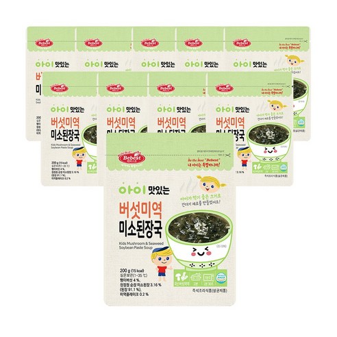 베베스트 아이 맛있는 버섯미역 미소된장국 10개 해썹 아기반찬 레토르트식품, 혼합맛(버섯/미역), 200g