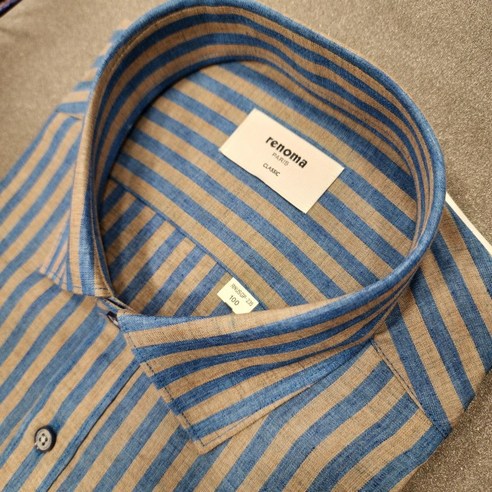 NC 불광점 레노마 셔츠 # 고퀄리티 린넨 혼방 스트라이프 일반핏 반팔 셔츠 RNUSGP-235-BU-555