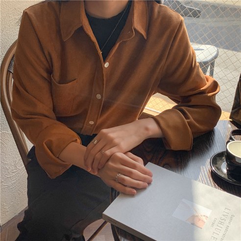도톰한 셔츠 여성 추동 루즈핏 연간 레이어드 긴팔 상의 레깅스 셔츠 코트