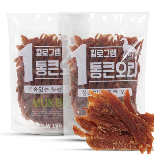 먹보 강아지 대용량 실속 상품 치킨 오리 육포 간식, 2개, 1kg, 오리 사사미 대용량개간식