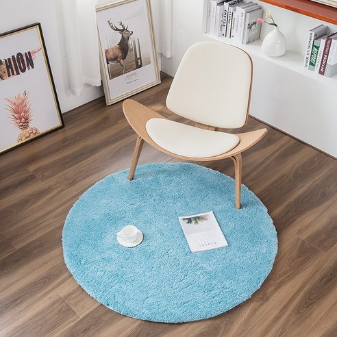 원형 카펫 컴퓨터 의자 회전 의자 바구니 바닥 깔개 침실 가정용 원형 카펫 기계세탁 가능, 세레니티 블루