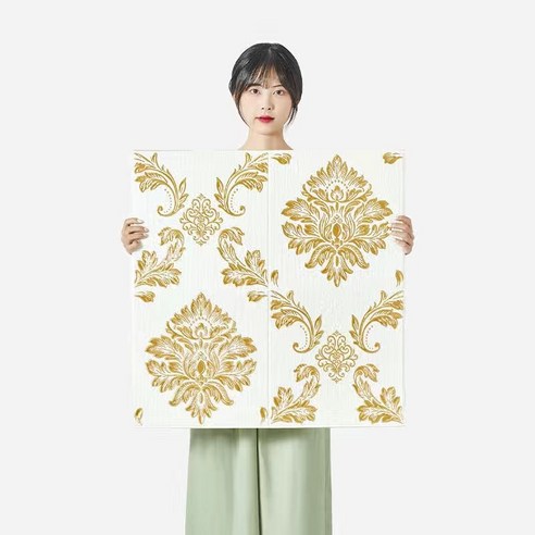 셔니엘 풀없이 붙이는 스티커 입체벽지 셀프 인테리어 도배지 꽃 포인트 시트지, 5매, 모란화이트골드