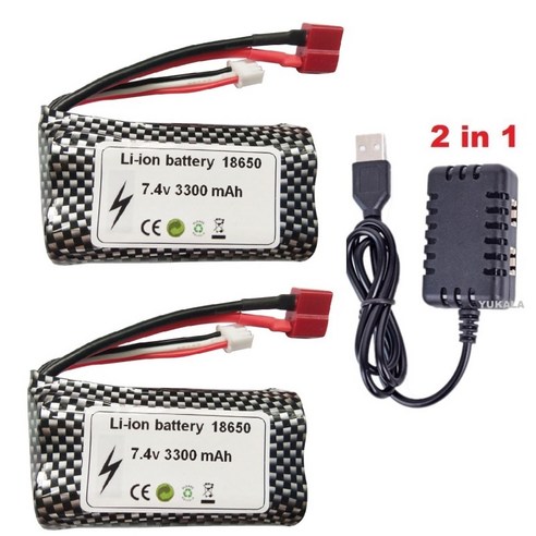 SCY-16101PRO SCY-16102PRO SCY-16103PRO SCY-16201PRO R/C 자동차 트럭 부품용 업그레이드된 리튬 이온 배터리 T 플러그/USB 2S 7.4V 3300mAh, 2)USB charger