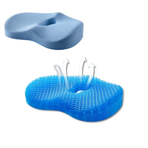 Frokom 무중력 압력분산 쿨 방석 실리콘 벌집 젤리 쿠션 + 사계절 커버 세트, 블루 1개