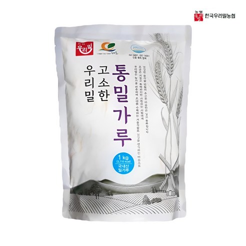 농협 국내산 통밀 100% 우리밀 통밀가루 (고소한) 고운입자, 1kg, 2개