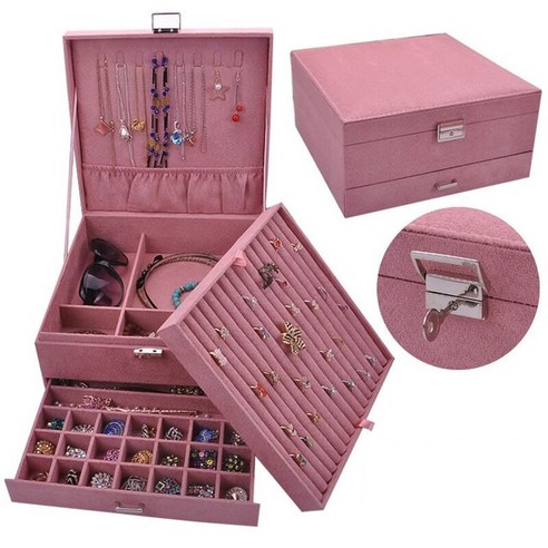 FREELIFE 대용량 가죽 보석함 고급 3단 BC-260, FREE, dark pink-721