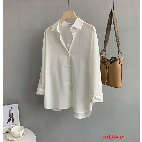 흰색 셔츠 여성의 얇은 느슨한 드레이프 선 스크린 셔츠 긴 소매 재킷 봄