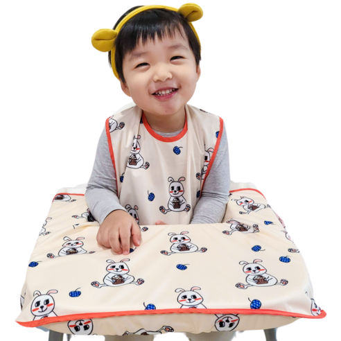 벨베이비 식탁일체형 방수 턱받이 나시 완전커버 오리지날, (리뉴얼)주황 토끼, 1개