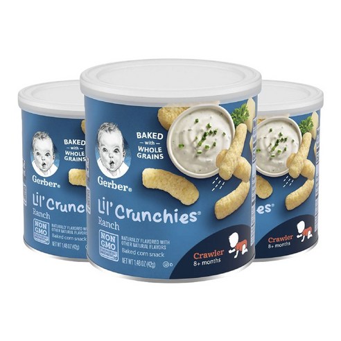 거버 릴 크런키 베이크드 콘 스낵 어린이 곡물 과자 42g, 랜치(Ranch), 3개