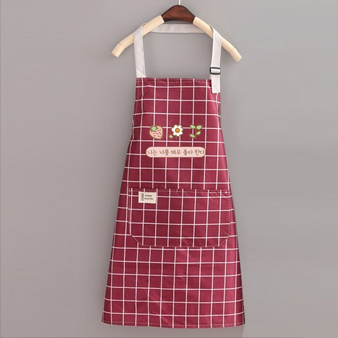 사랑스러운 앞치마 방수 기름 방지 여성 성인 주방 요리 패션 민소매 앞허리 여름, 1 건, 방수 가능한 대추 레드 체크
