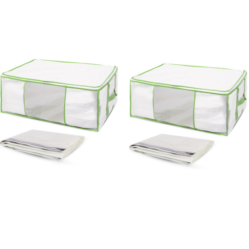 일체형 패브릭 수납 박스 M 65x50x15.5cm + 타이리 압축팩 100x70x44cm, 2개, 화이트