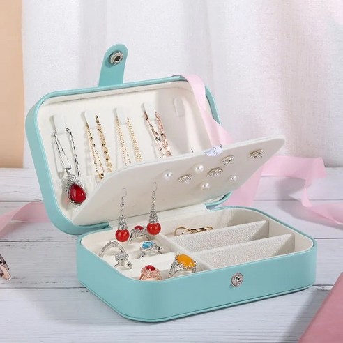 MEIISEO가정용 다기능 액세서리 수납함 수납보관 정리함 쥬얼리 목걸이 수납박스 반지 정리함, 블루_16*11*5Cm