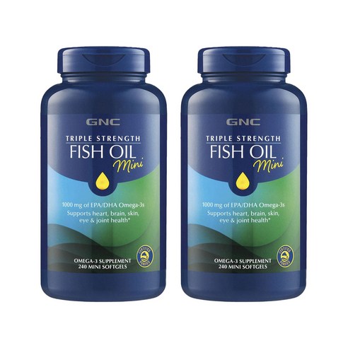 GNC 트리플 스트렝스 피쉬 오일 1000mg EPA DHA 오메가-3 미니 소프트젤 글루텐 프리 무설탕, 240정, 2개
